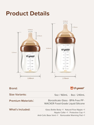 Thyseed Glass Natural Feeding Anti-Colic Baby Bottle