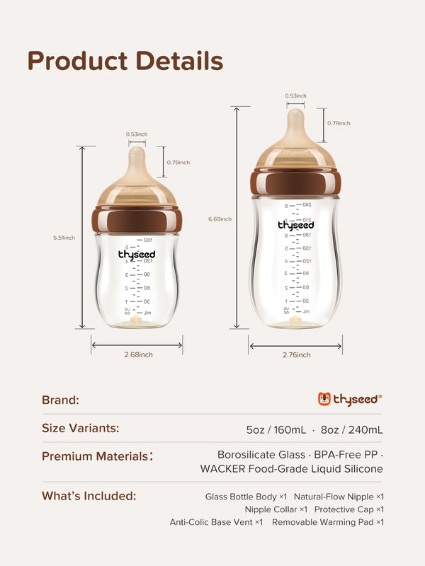 Thyseed Glass Natural Feeding Anti-Colic Baby Bottle