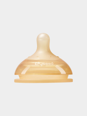 Thyseed Natural Anti-colic Nipple in Thyseed Brown, made of food-grade liquid silicone with a breast-like texture.