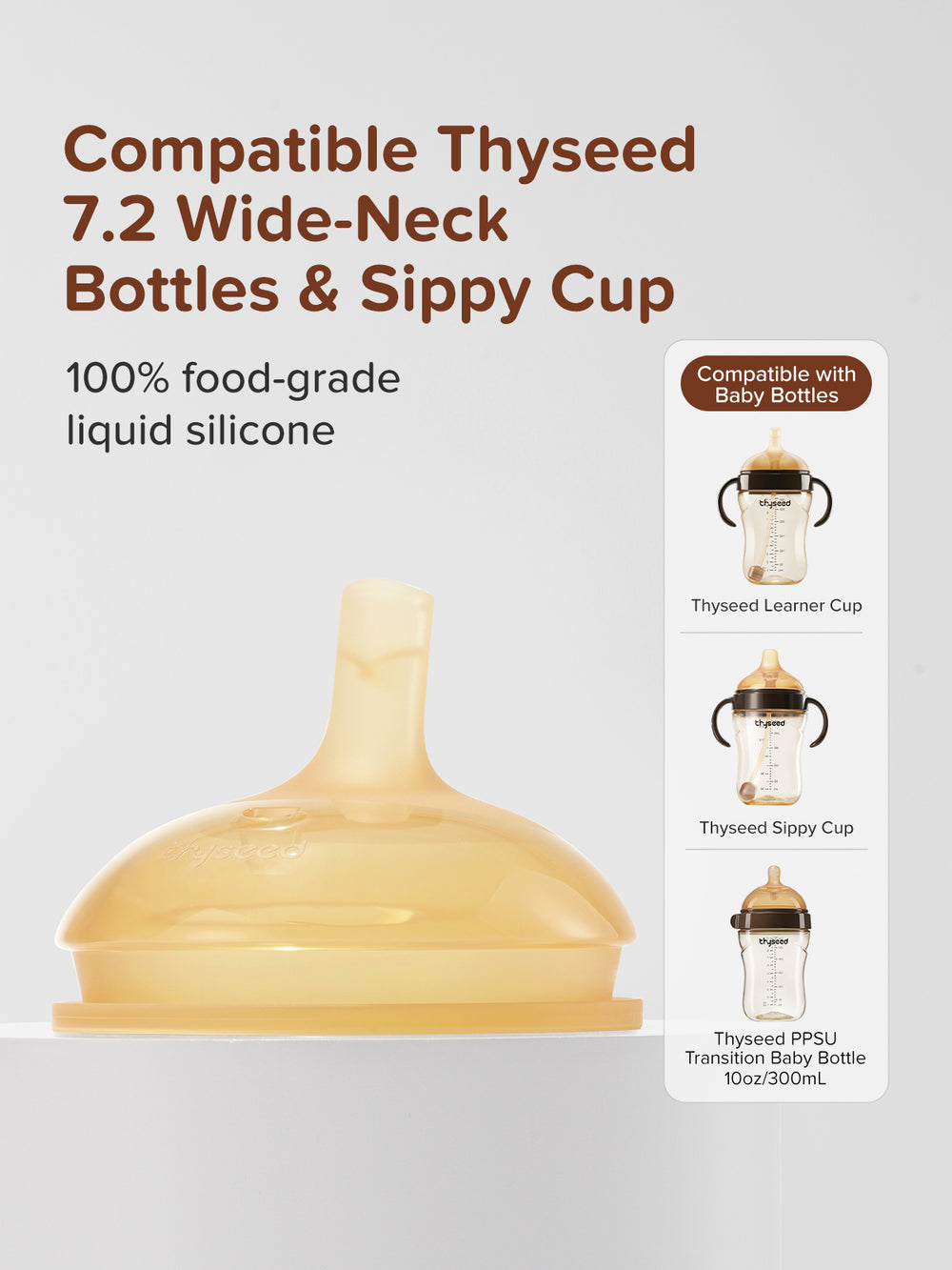 Thyseed Learner Cup Nipple made of food-grade liquid silicone in Thyseed Brown.