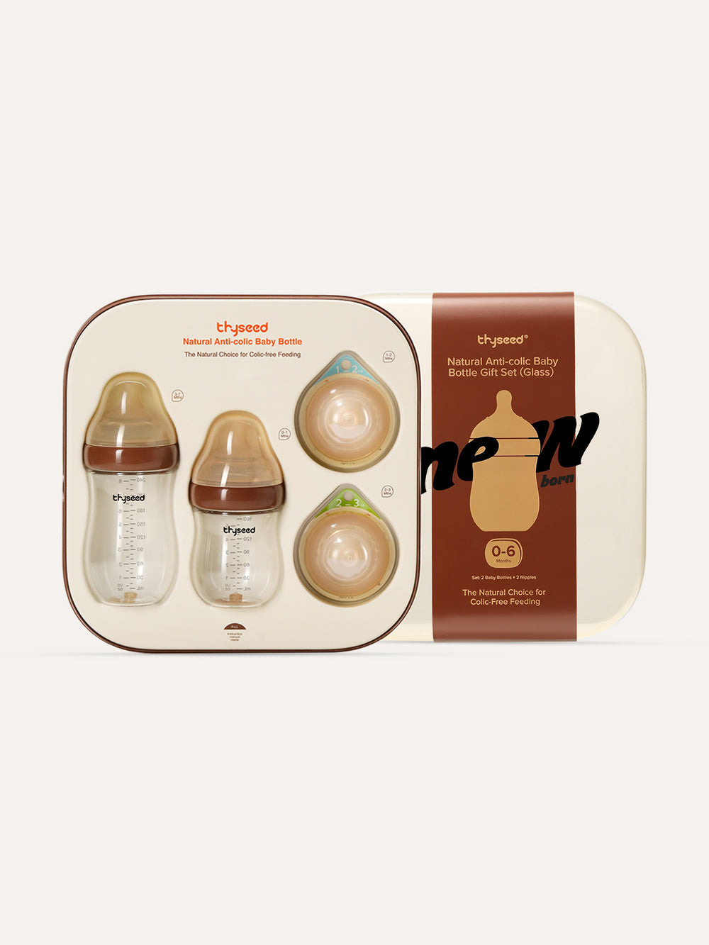 Thyseed Anti-Colic Glass Baby Bottle Foundation Gift Set | 0–6M